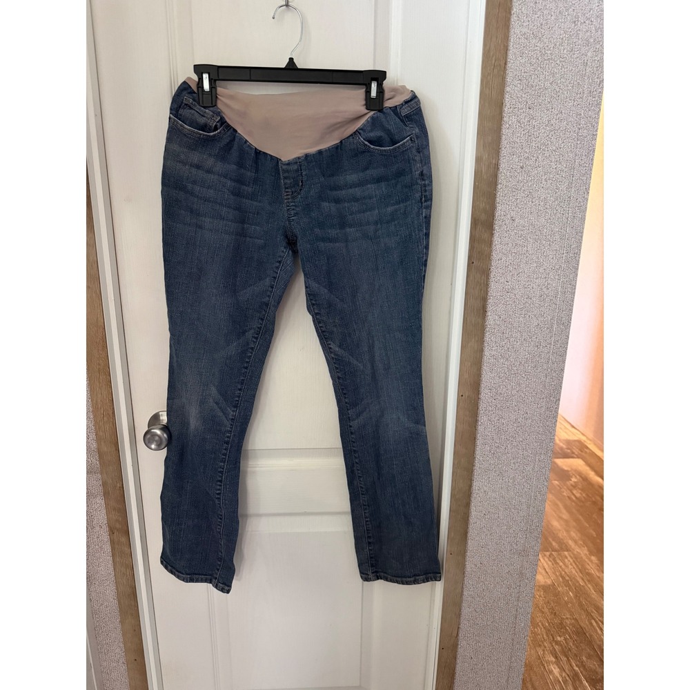 Indigo Blue Maternity Jeans Petite Large Medium Wash Straight Leg Full Panel‎